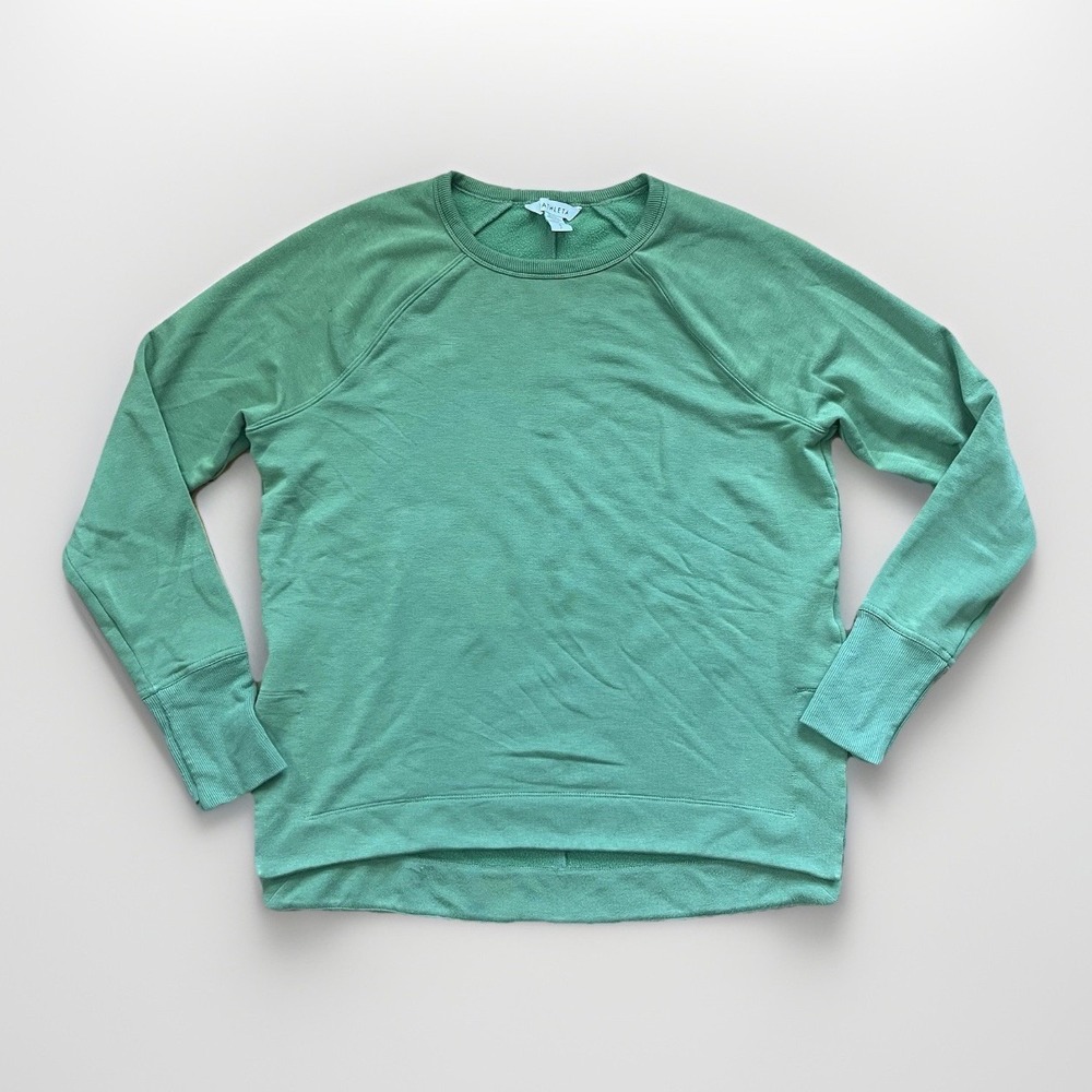 Athleta Women's Small Green Crew Neck Sweatshirt Pullover Soft Stretch Cozy GUC